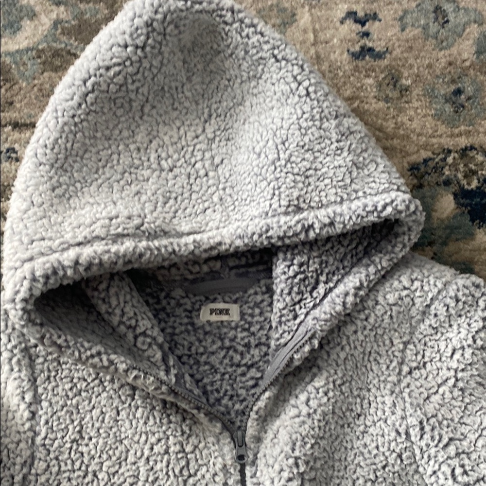 PINK Victoria's Secret Gray Sherpa Zip-Up Onesie - Picture 5 of 6
